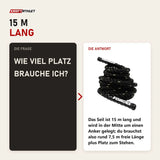 Frage und Antwort zu Force USA Battle Rope 15 m: Wie viel Platz brauche ich?
