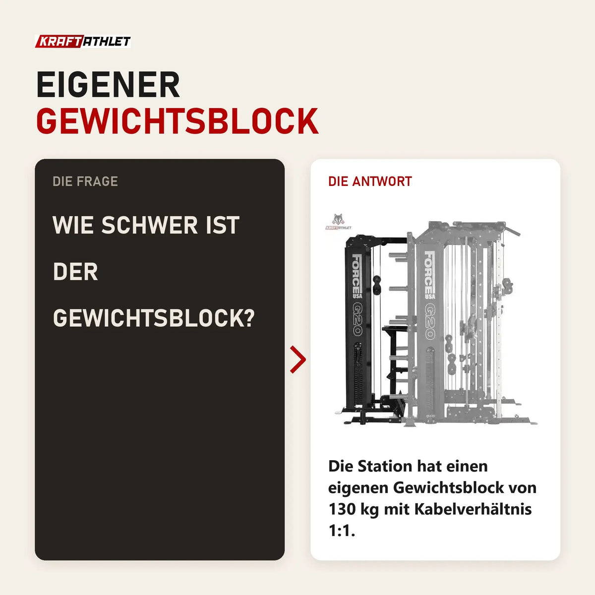 Frage und Antwort zu Force USA G20 Lat Row Station Upgrade: Wie schwer ist der Gewichtsblock?