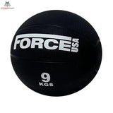 Force USA Medizinball 9 kg in Schwarz mit weißem Logo und Gewichtsangabe, Frontansicht auf weißem Hintergrund