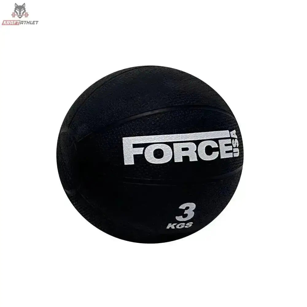 Force USA Medizinball 9 kg in der Variante 3 kg, schwarzer Ball mit weißem Logo, Frontansicht