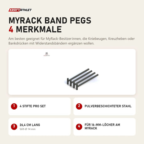 Force USA MyRack Band Pegs mit 4 Merkmalen: 4 Stifte pro Set, Pulverbeschichteter Stahl, 26,4 cm lang, Für 16-mm-Löcher am MyRack