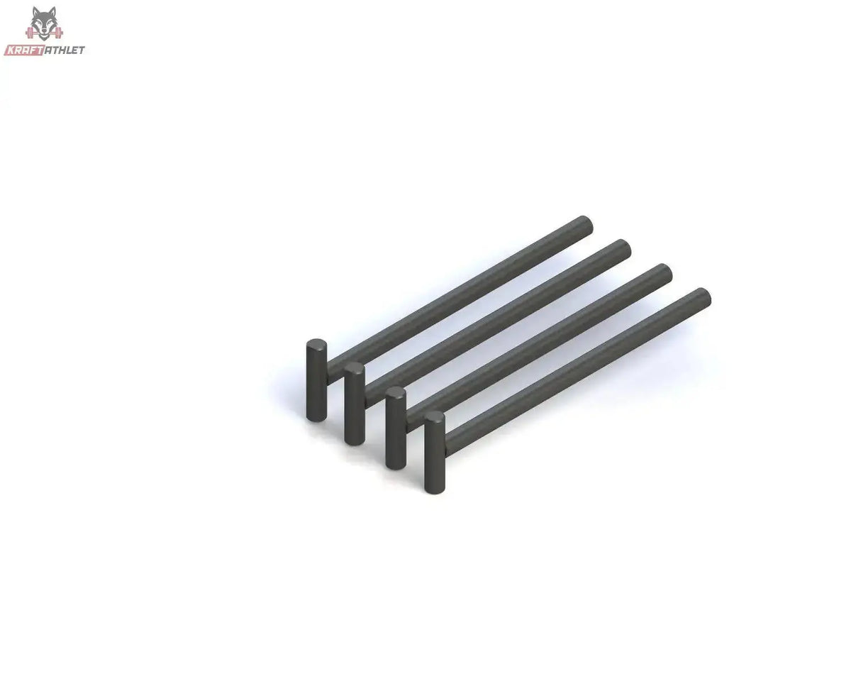 Force USA MyRack Band Pegs, vier schwarze Stahlstifte nebeneinander, Schrägansicht