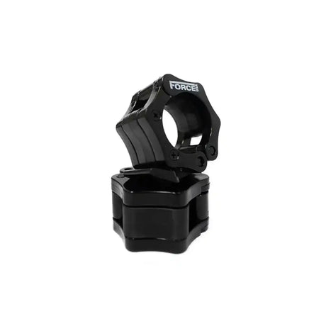 Force USA Olympic Quick Lock Collars, zwei schwarze Verschlüsse gestapelt, seitliche Ansicht