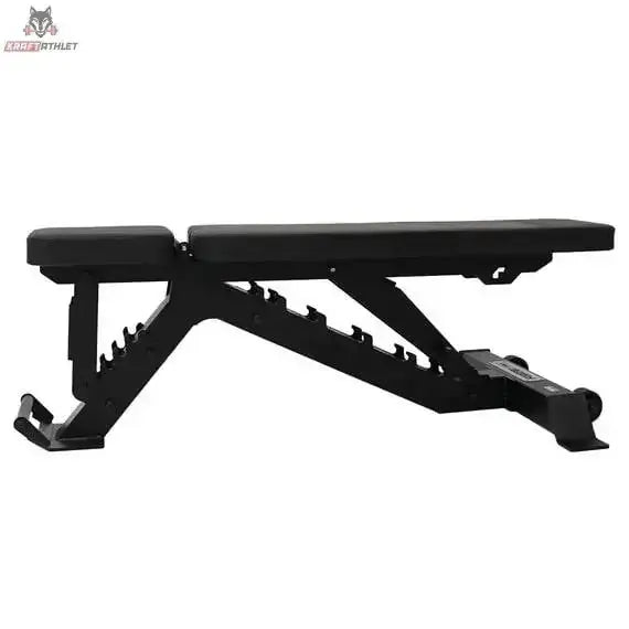 Force USA Pro Series FID Bench Hantelbank in Schwarz, flach eingestellt, Seitenansicht