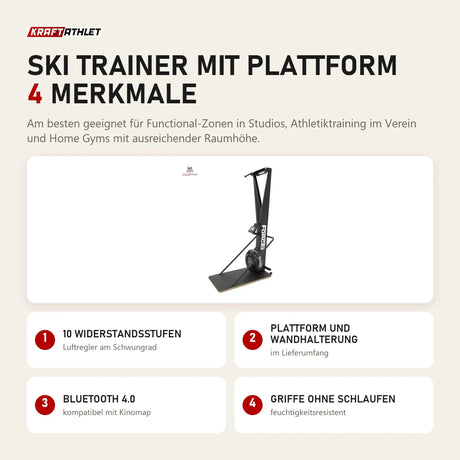 Force USA Ski Trainer mit Plattform mit 4 Merkmalen: 10 Widerstandsstufen, Plattform und Wandhalterung, Bluetooth 4.0, Griffe ohne Schlaufen