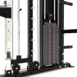 Force USA Tandem Tower Zusatzgewicht 1 × 22,5 kg, Gewichtsstapel im Turm mit Führungsstangen, Frontansicht