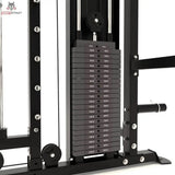 Force USA Tandem Tower Zusatzgewicht 1 × 22,5 kg, Gewichtsstapel im Rahmen, seitliche Schrägansicht