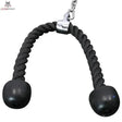 Force USA Tricep Rope Trizepsseil in Schwarz, Frontansicht mit Karabiner und Gummi-Endkappen