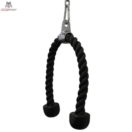 Force USA Tricep Rope Trizepsseil, Schrägansicht von links mit geöffnetem Karabiner und geflochtenem Seil