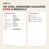 Technische Daten und Merkmale von Harvia Top Steel HM600400BX Saunaofen als Tabelle