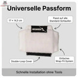 Hegren Double Loop Covers, Grafik zur Passform mit Maßangabe und Montage per Klettverschluss