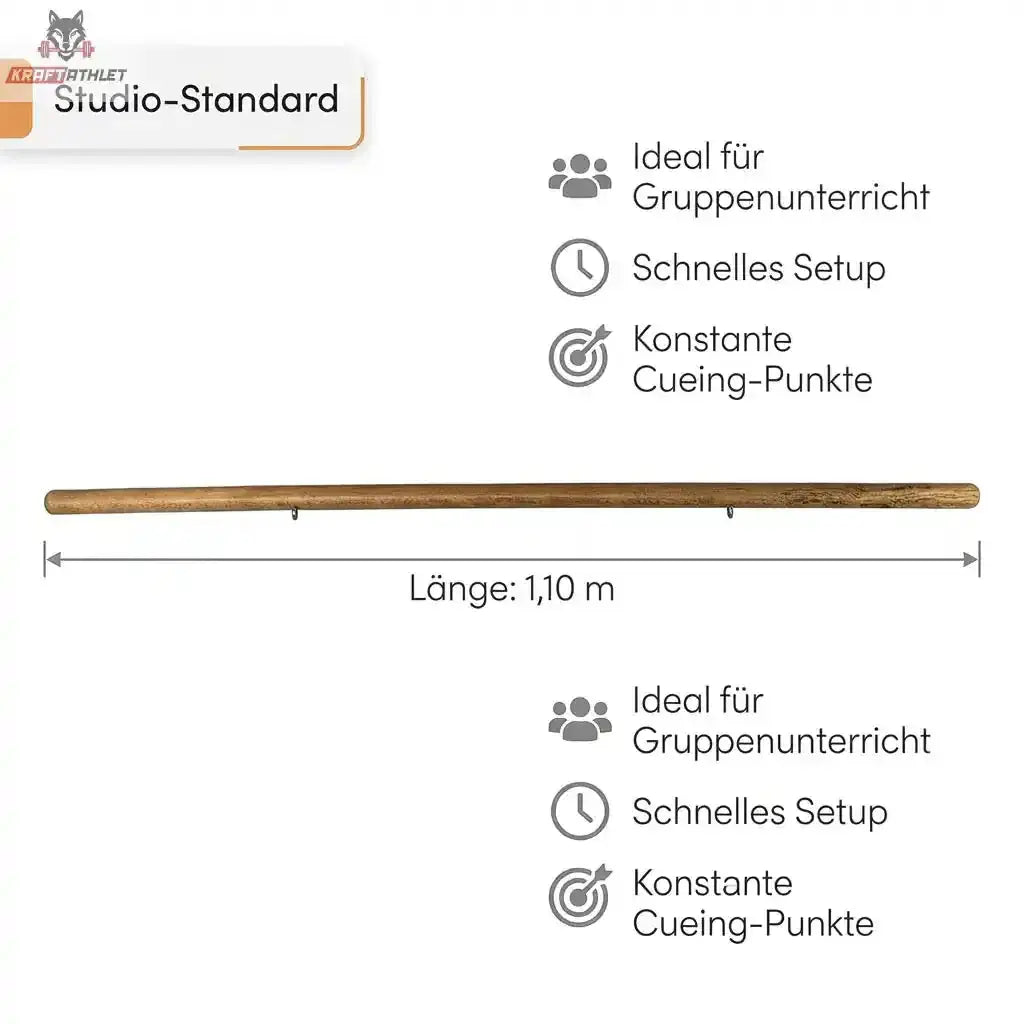 Hegren Pilates Stick 1,10 m mit Verbindungsgliedern, Infografik mit Längenangabe 1,10 m