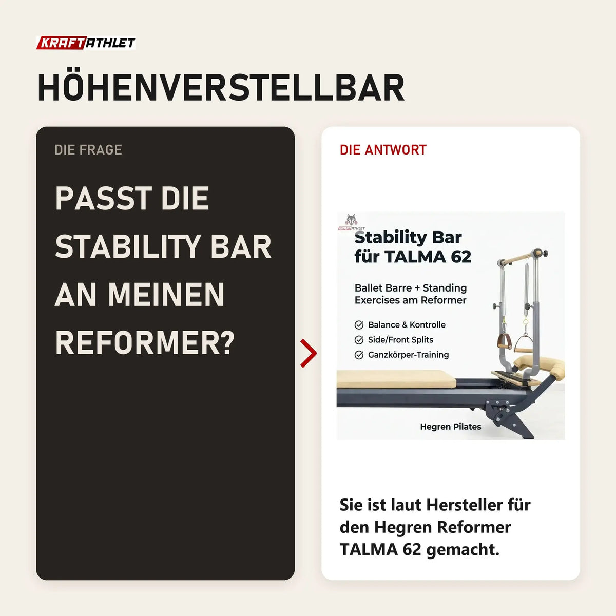 Frage und Antwort zu Hegren Stability Bar für den TALMA 62: Passt die Stability Bar an meinen Reformer?