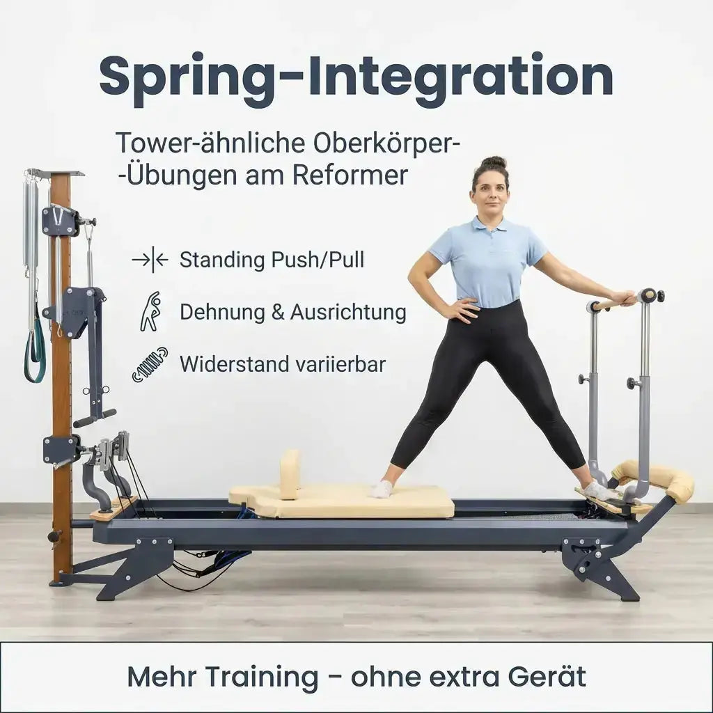 Hegren Stability Bar für den TALMA 62 als Grafik zur Tower-Integration mit Frau am Reformer