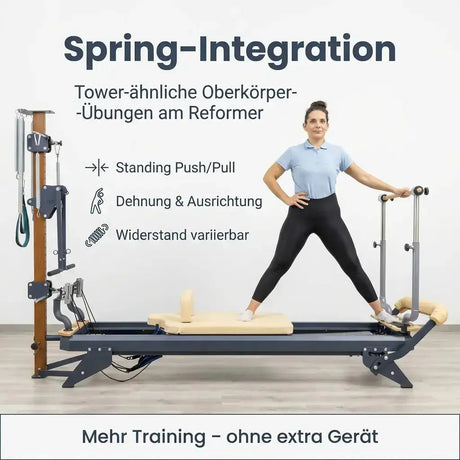 Hegren Stability Bar für den TALMA 62 als Grafik zur Tower-Integration mit Frau am Reformer
