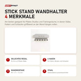 Hegren Stick Stand Wandhalter mit 4 Merkmalen: Gelochtes Regal, 6 Haken, Wandmontage, Stahl