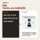 Frage und Antwort zu Hegren TALMA 62 Zubehör-Wandhalter aus Stahl: Wie viel Platz brauche ich an der Wand?