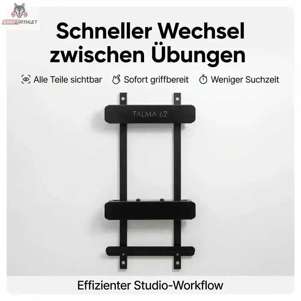 Hegren TALMA 62 Zubehör-Wandhalter aus Stahl in Schwarz als Grafik zum schnellen Wechsel zwischen Übungen