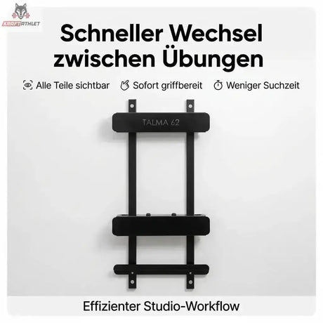 Hegren TALMA 62 Zubehör-Wandhalter aus Stahl in Schwarz als Grafik zum schnellen Wechsel zwischen Übungen