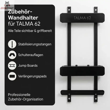 Hegren TALMA 62 Zubehör-Wandhalter aus Stahl in Schwarz als Grafik mit Übersicht der aufnehmbaren Zubehörteile