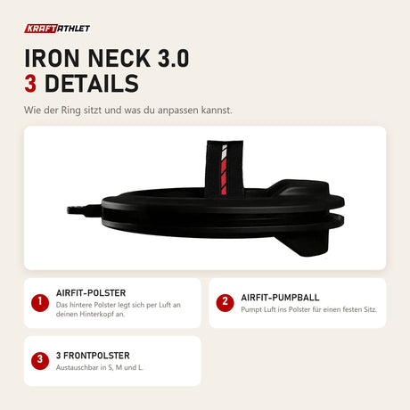 Iron Neck 3.0 Nackentrainer: 3 Details zu AirFit-Polster, Pumpball und Frontpolstern