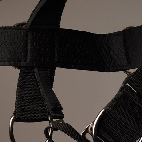 Iron Neck Alpha Harness Plus Nackengeschirr, Detail der seitlichen Riemen mit Karabiner