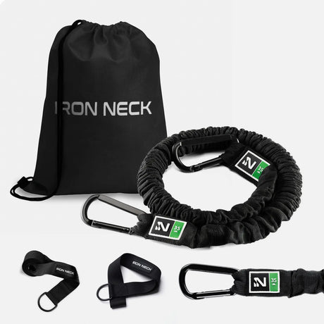 Iron Neck Harness Kit Heavy Zubehör-Set: Turnbeutel, ummanteltes Widerstandsband, Karabiner und Schlaufen im Überblick