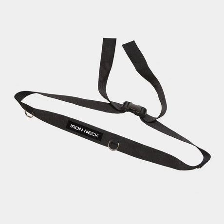 Iron Neck Tri-Clip Türgurt in Schwarz, Gesamtansicht mit Türschlaufen, Schnalle und Ankerpunkten