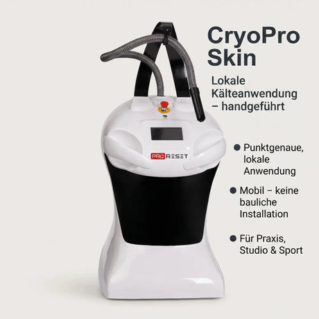 ProReset CryoPro Skin Kältegerät, Grafik mit Eigenschaften auf hellem Hintergrund