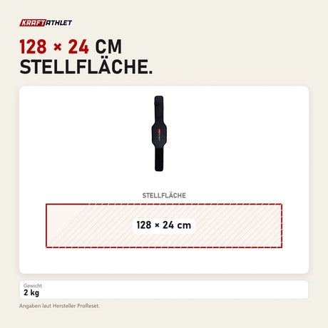 Maßbild ProReset Infrarot-PEMF-Gurt: Stellfläche 128 × 24 cm