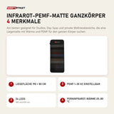 ProReset Infrarot-PEMF-Matte Ganzkörper mit 4 Merkmalen: Liegefläche 190 × 80 cm, PEMF 1–30 Hz einstellbar, 24 LEDs, Ferninfrarot-Wärme 25–80 °C