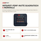 ProReset Infrarot-PEMF-Matte quadratisch mit 4 Merkmalen: 50 × 50 cm und 3 kg, PEMF 1–30 Hz einstellbar, 6 LEDs, Ferninfrarot-Wärme 25–80 °C