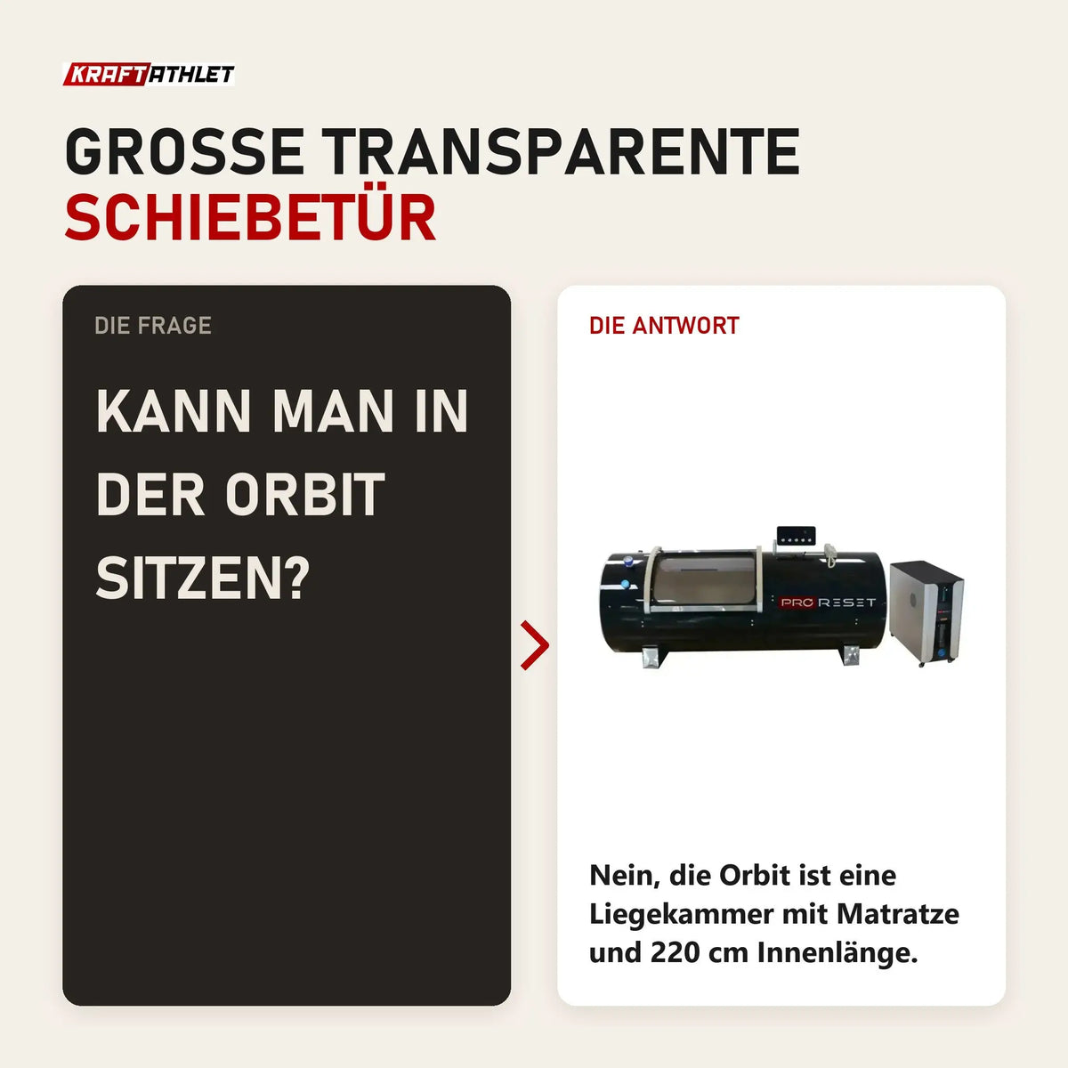 Frage und Antwort zu ProReset Orbit 2.0 ATA Hartschalen-Hyperbarkammer: Kann man in der Orbit sitzen?