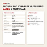 Technische Daten und Merkmale von ProReset ProRed Rotlicht-Infrarotpaneel als Tabelle
