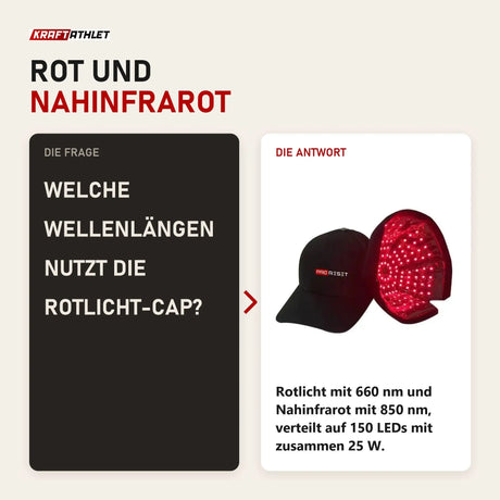 Frage und Antwort zu ProReset Rotlicht-Cap: Welche Wellenlängen nutzt die Rotlicht-Cap?