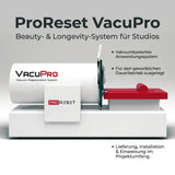 ProReset VacuPro Vakuum-Wellnesssystem – Seitenansicht mit Hinweisen zum Einsatz im Studio
