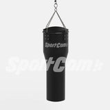 SportCom Echtleder-Uppercut-Sandsack 1,20 m in Schwarz mit Kettenaufhängung, Frontansicht auf hellem Grund