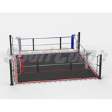 SportCom Ecofix Boxring mit Bodenhülsen und Spannseilen, Render mit schwarzem Boden aus flacher Ansicht