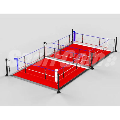SportCom Ecofix Doppel-Boxring mit Aluminiumrand, Render der Variante 7 x 14 m mit rotem Boden