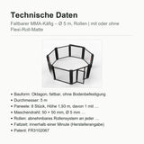 SportCom Faltbarer MMA-Käfig, Datenblatt mit Bauform, Paneelen und Rollen
