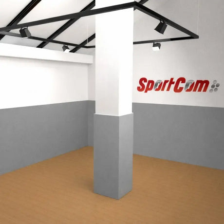SportCom Flexi-Post Säulenpolster von Dollamur in Grau um eine eckige Säule, Visualisierung im Trainingsraum
