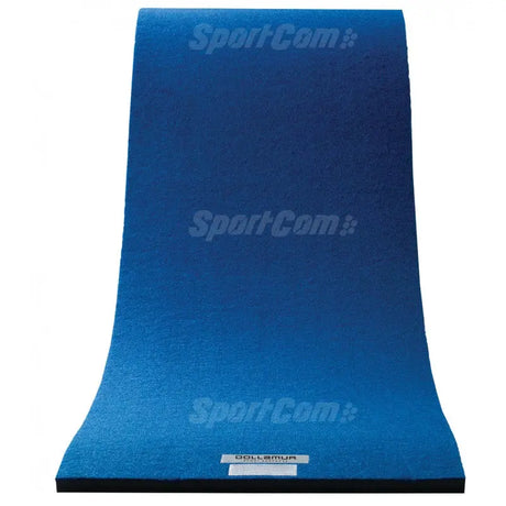 SportCom Flexi-Roll Gym & Cheer-Boden, Variante 5 cm: blaue Bahn, Frontansicht mit Etikett