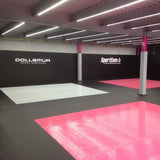SportCom Flexi-Roll Individualisierung im Kampfsportstudio mit rosa und weißen Mattenflächen