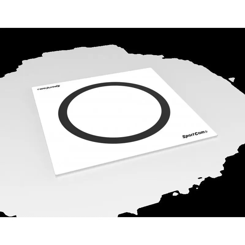SportCom Flexi-Roll Wrestling Studio-Matte in Weiß mit schwarzem Kreis, Schrägansicht