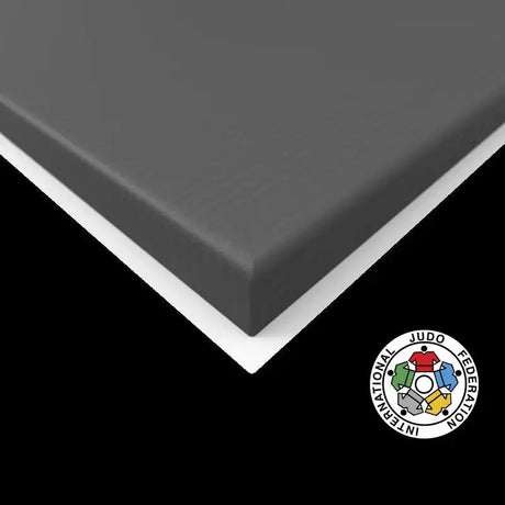 SportCom Judo-Tatami Reisstroh 2 × 1 m, 5 cm, glatte Unterseite, Kantendetail in Dunkelgrau, Variante 1 × 1 m