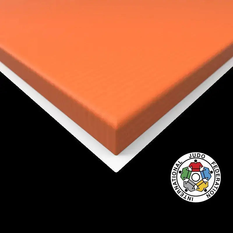 SportCom Judo-Tatami Reisstroh 2 × 1 m, 5 cm, glatte Unterseite, Kantendetail in Orange, Variante 1 × 1 m