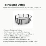 SportCom MMA-Trainingskäfig mit Podium, Datenblatt mit Bauform und Podiumshöhe
