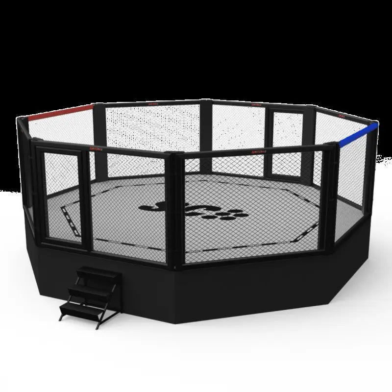 SportCom MMA-Wettkampfkäfig 7 m ohne Laufsteg, Render in flacher Seitenansicht