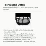 SportCom MMA-Wettkampfkäfig 9 m ohne Laufsteg, Datenblatt mit Durchmesser und Paneelhöhe