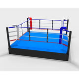 SportCom Pro-Trainingsboxring mit 50 cm Podium, Render der Variante 4 x 4 m mit blauem Boden